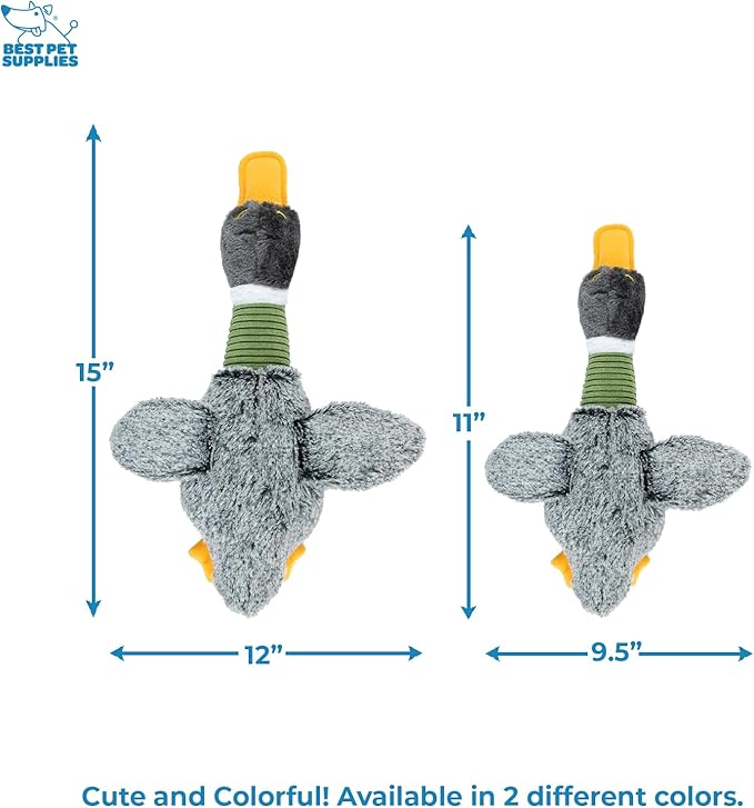 Best Pet Supplies Interactive Mallard Mates Dog Toy with Crinkle and Squeaky Enrichment for Small and Medium Breed Puppies or Dogs, Cute and Plush - Mallard Duck Wing (Gray), Small - PAWPICO