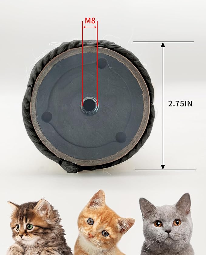 BNOSDM 4 Pcs M8 Cat Scratching Post Replacement Pole 15”x2.75” Cat Scratcher Posts Refill Sisal Scratch Part for Refurbishment Hemp Spare Cat Furniture Accessories Ash Black - PAWPICO