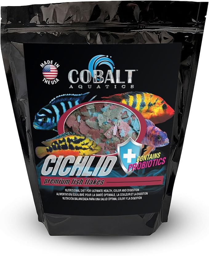 Cobalt Aquatics Cichlid Flakes 16oz - Probiotic Formula for Growth, Color & Health - Blue Flakes for Digestive & Immune Support - for Clear Aquariums COBALTAQUATICS