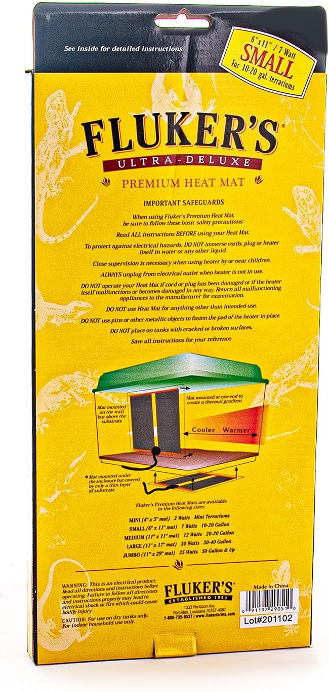 Fluker's Premium Heat Mat for All Reptiles and Amphibians, Small 6"x11" Flukers