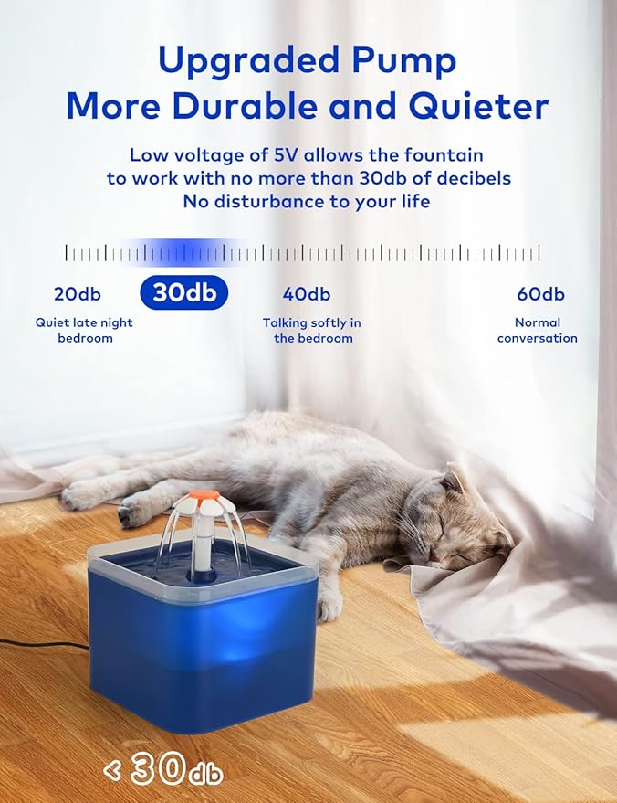 Cat Water Fountain Blue Flower: Cat Fountain Cute - 67oz/2L Small Pet Water Fountain - Water Bubbler for Pets -Pet Water Fountains for Cats Indoor -AONBOY Pet Fountain for Kitten&Kitty& Small Dogs - PAWPICO