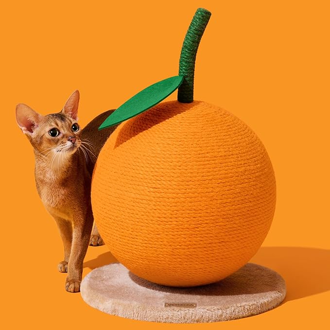VETRESKA Orange Cat Scratching Post, Cute Cat Scratcher with Sisal Rope, Vertical Cat Scratch Post for Indoor Cat and Kitten, Cat Scratching Ball - PAWPICO