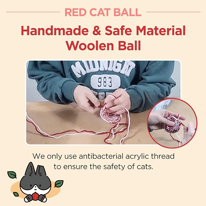 JAYU PET Red Cat Ball - Catnip Inside Cat Toy, Handmade Silvervine Ball Toys, Cat Toys for Indoor Cats, Interactive Matatabi Cat Ball Toy, Feline Kitten Toys, Cat Gifts (2.7 inch) - PAWPICO