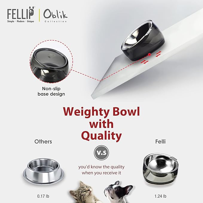 Felli Pet Oblik Spill Proof Dog Food Water Bowl Raised Acrylic Cone, Stainless Steel Tilted Oval Dish Pet Friendly, Slanted Metal Plate Feeder Elevated for Small Medium Size Dog (1.5Cup, Smoky) - PAWPICO