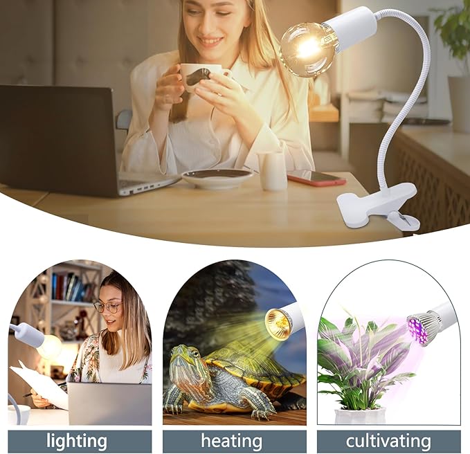 Turtle Heat Lamp Tortoise 2 Pack Terrarium Heat Lamps Reptile Light with 40CM Stable Gooseneck Terrarium Turtle Lamp with 240cm Cord for Lizards, Snakes, Aquarium Aquatic Reptile Amphibian(No Bulb) WTETMYL