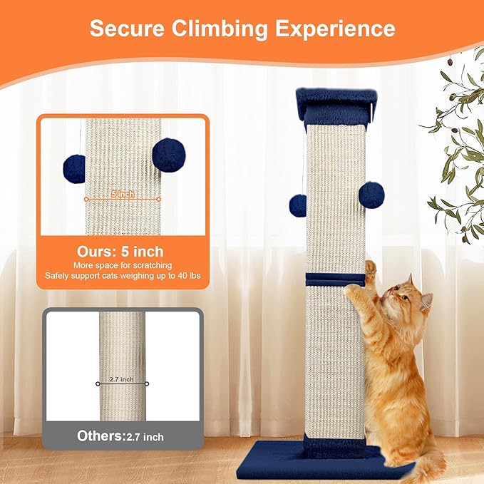 Cat Scratching Post 33 Inch Nature Sisal Cat Scratch Post for Indoor Cats, Large Cat Scratcher Protect Your Furniture, for All Breeds Blue - PAWPICO