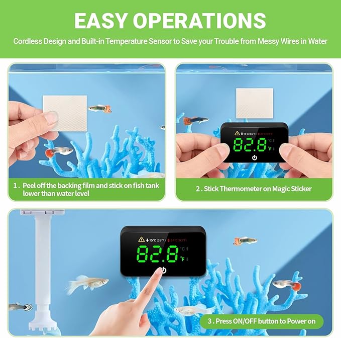 Small Fish Tank Kit, 1.8-Gal Aquarium Kit with Digital Thermometer and Temporary Tank, Self-Cleaning & 18 LED Lights, Lightweight & Shatter-Resistant Betta Fish Tank (Black) Moonorange