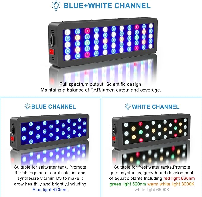 WILLS Aquarium Light, Remote Dimmable Full Spectrum Fish Tank Light with 3 Dimming Modes, 55 Premium SMD Chips, LED Touch Screen & Timer for Saltwater Freshwater Coral Reef Plant (23.6"*9.6"*5.1") WILLS