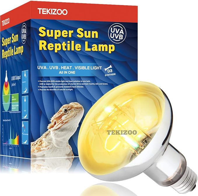 UVA UVB Sun Lamp High Intensity Self-Ballasted Heat Basking Lamp/Light/Bulb for Reptile and Amphibian (125W) TEKIZOO