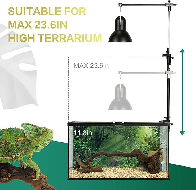 BETAZOOER Reptile Dual Lamp Stand Metal Adjustable Heating Lamp Holder Light Fixture Retractable Ideal for Reptile Glass Terrarium Amphibians/Terrestrial Invertebrates Vivarium BETAZOOER
