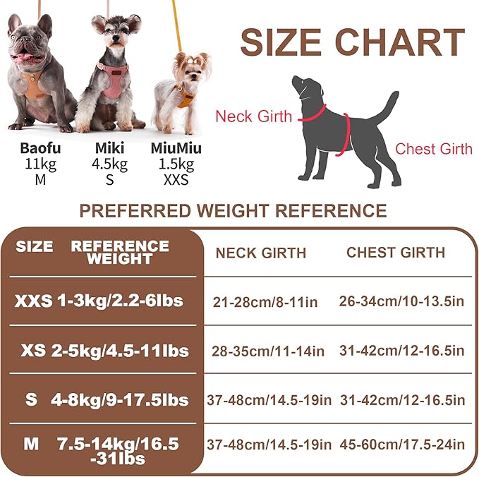 No Pull Dog Harness with Multifunction Dog Leash,Soft Adjustable No Choke Escape Proof Pet Harness Vest for Medium Dogs or Large Dogs,Khaki Camel,XXS Puppytie