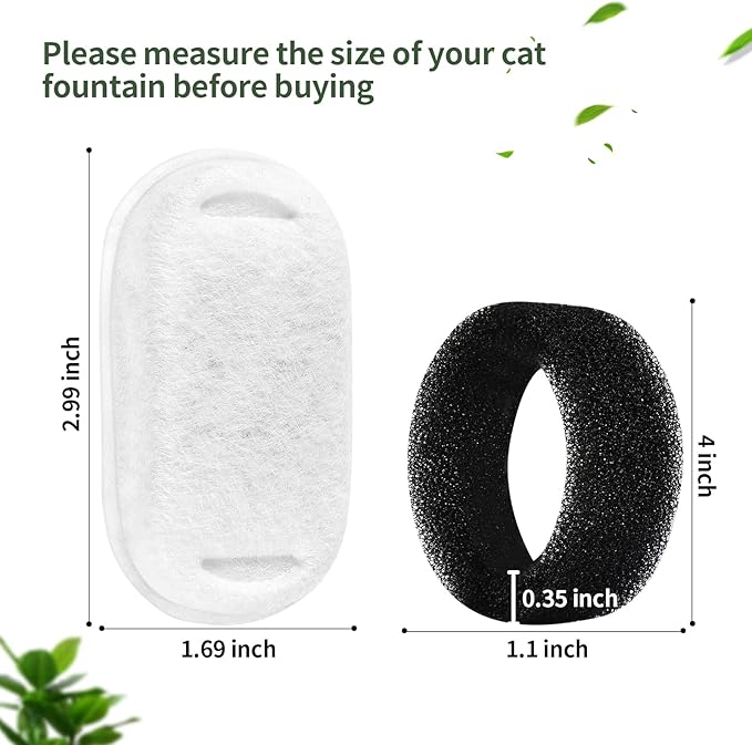 16 Pcs-8 Pack Cat Fountain Filters with 8 Sponges, Pet Replacement Filters for Stainless Steel 108oz/3L, 67oz/2L Pet Fountain - PAWPICO