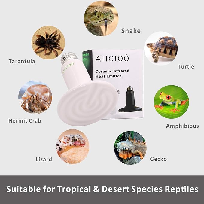 Reptile Heat Lamp Bulb -60W Ceramic Heat Emitter No Harm No Light Infrared Heater Lamp for Chicken Coop Lizard Aquarium Snake Outside Dogs Brooder 110V,White AIICIOO