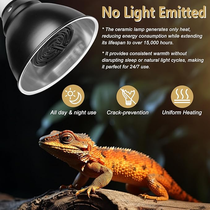 Pack of 3 Black Ceramic Heat Emitters, 100W Reptile Heat Bulbs for Lizards, Snake, Bearded Dragon, Reptiles & Amphibians, No Light & No Disturbing BOEESPATDirect