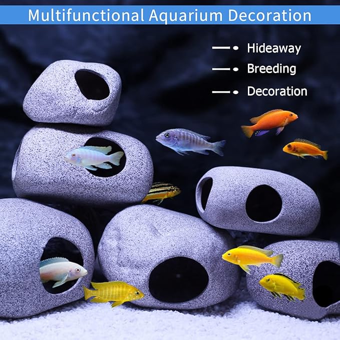 Ceramic Fish Tank Decorations, Betta Fish Tank Accessories Rock Caves, Stackable Aquarium Cichlid Cave, Betta Fish Hideout and House, Small Hiding Rock for Fish Bowl (Mountain Style) MUNLITbrandpetsupplies