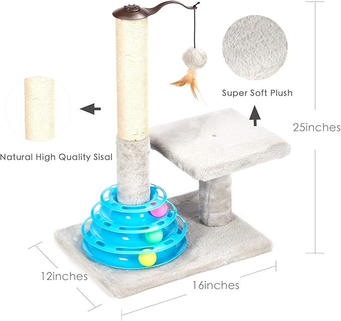 PEEKAB Tall Cat Scratching Post Kitten Sisal Scratcher Tree with Cat Tracks Toy Balls for Indoor Cats and Kittens - 25 inches - PAWPICO