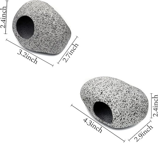 JIH Aquarium Decorations Rock, Ceramic Shelters - Shrimp Habitat, Breeding Tube, Hiding cave, Stackable Fish Tank Decor Cave for Hiding, Betta Fish (J001+J002) JIH