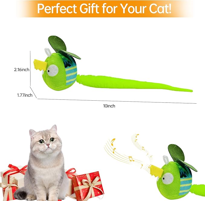 Chirping Cat Toys Hanging Cat Feather Toy - Catnip Interactive Cat Toys for Indoor Cats - Automatic Cat Toy for Cat Exercise & Kicker to Self Play (Emerald Pangpang) - PAWPICO
