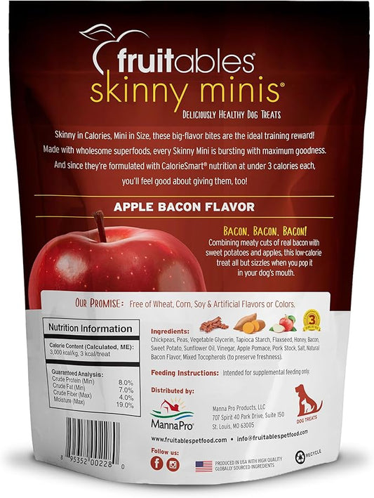 Fruitables Skinny Mini Dog Treats – Healthy Treats for Dogs – Low Calorie Training Treats – Free of Wheat, Corn and Soy – Apple Bacon – 5 Ounces - PAWPICO