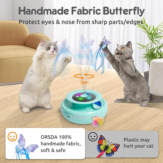 ORSDA Cat Toy, 3-in-1 Automatic Cat Toys for Indoor Cats, Electronic Whack a Mole, Fluttering Butterfly,Track Balls Kitten Toy, Rechargeable Power Interactive Feather Toys for All Breeds - PAWPICO