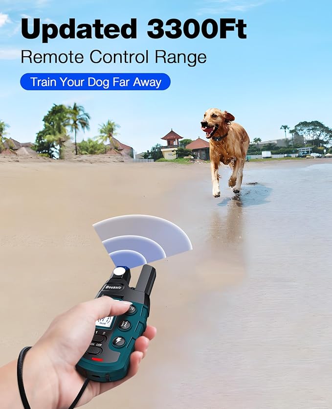 Bousnic Dog Shock Collar - 3300Ft Training Collar with Remote for 5-120lbs Small Medium Large Dogs Rechargeable Waterproof e Collar with Beep (1-8), Shake(1-16), Safe Shock(1-99) Modes (Black) BOUSNIC