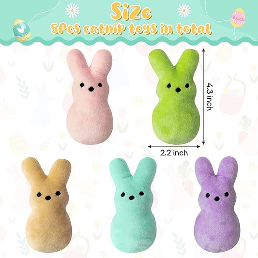 MALLMALL6 5Pcs Easter Bunny Catnip Toys Gift for Cat, Indoor Cat Chew Bite Kick Plush Colorful Rabbit Peeps Catmint Pet Toys for Cat Lover Gifts, Cute Interactive Cat Toy for Pet Presents - PAWPICO
