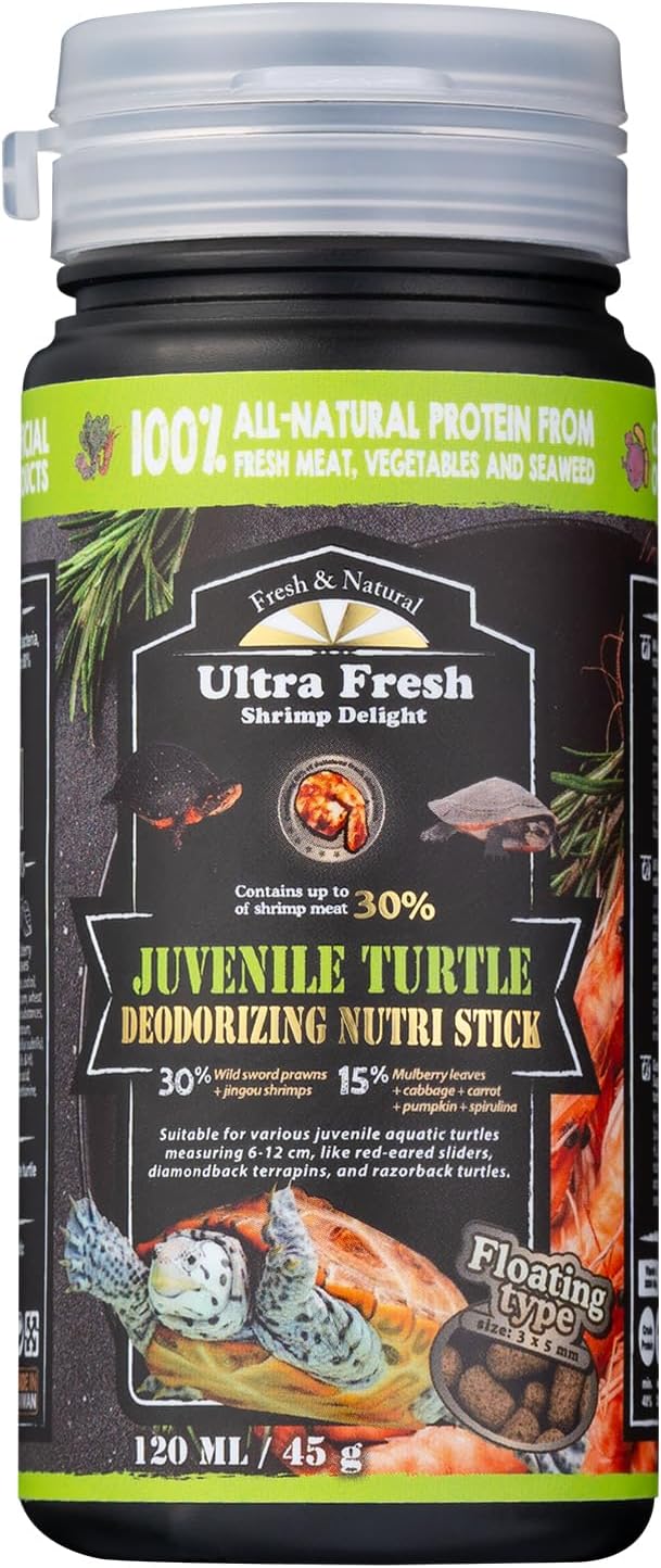 Ultra Fresh Floating Juvenile Turtle Food, All Natural Ingredients, Wild Sword Prawn, w/Deodorizing Probiotics, Juvenile Turtle Deodorizing Nutri Stick 1.6 oz UltraFresh-ShrimpDelight