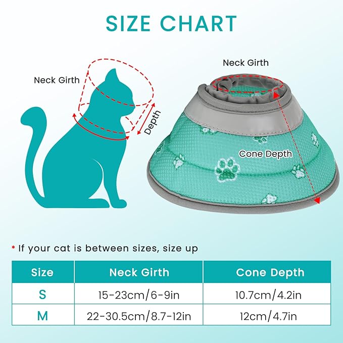 Cat Cone Collar Soft, Cat Recovery Collar Stop Licking After Surgery, Kitten Elizabethan Collar, Adjustable, Lightweight, Comfortable - Green, S IDOGCHEW