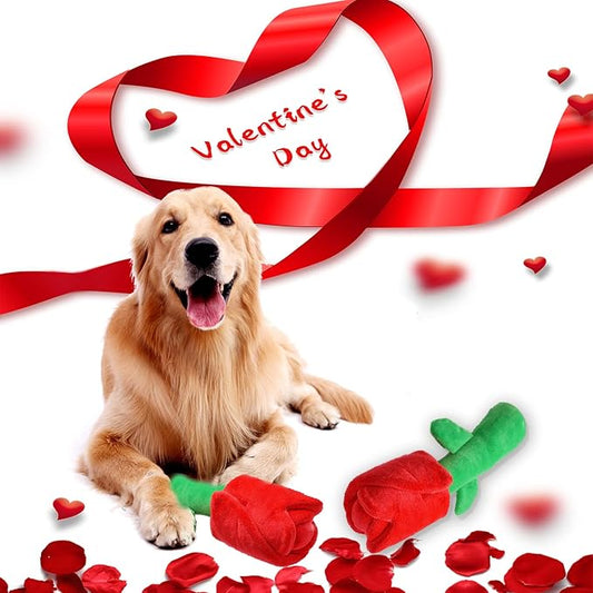 Rose Puzzle Dog Toy, Valentine's Day & Christmas Gift, Squeaky Crinkle Enrichment Snuffle Mat, for Small Medium Large Dogs & Puppies - PAWPICO