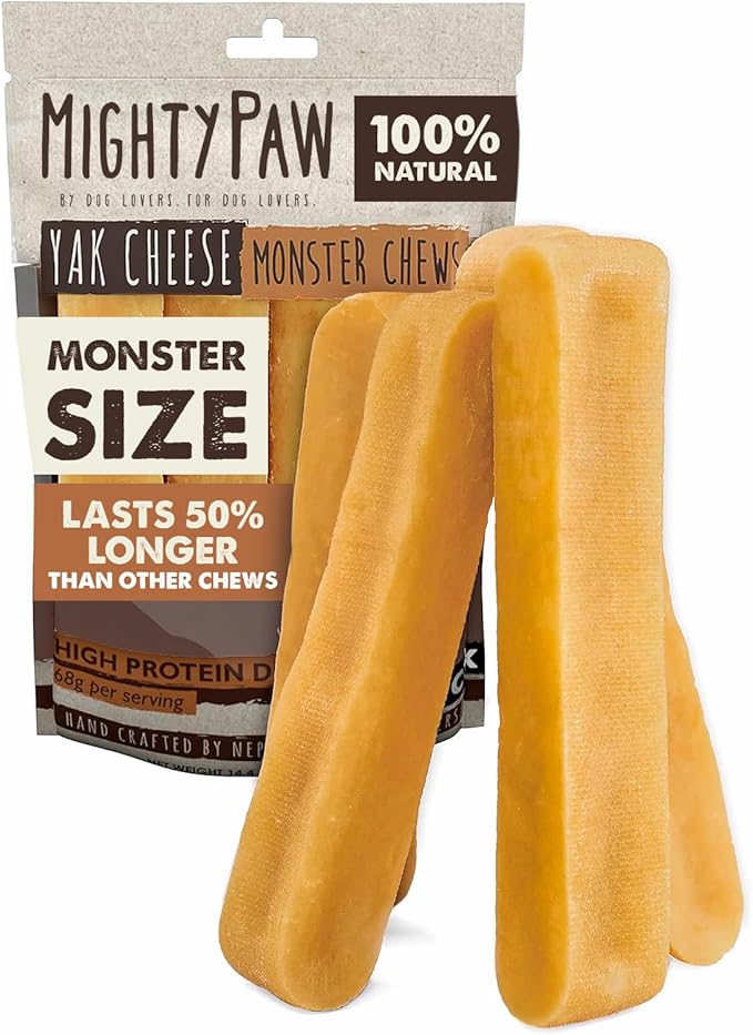 Mighty Paw Yak Cheese Dog Chews, 5oz, Natural Yak Chews for Dogs, Long-Lasting Yak Chew Treats, Odorless, Supports Oral Health, Monster Size, 4 Pack - PAWPICO