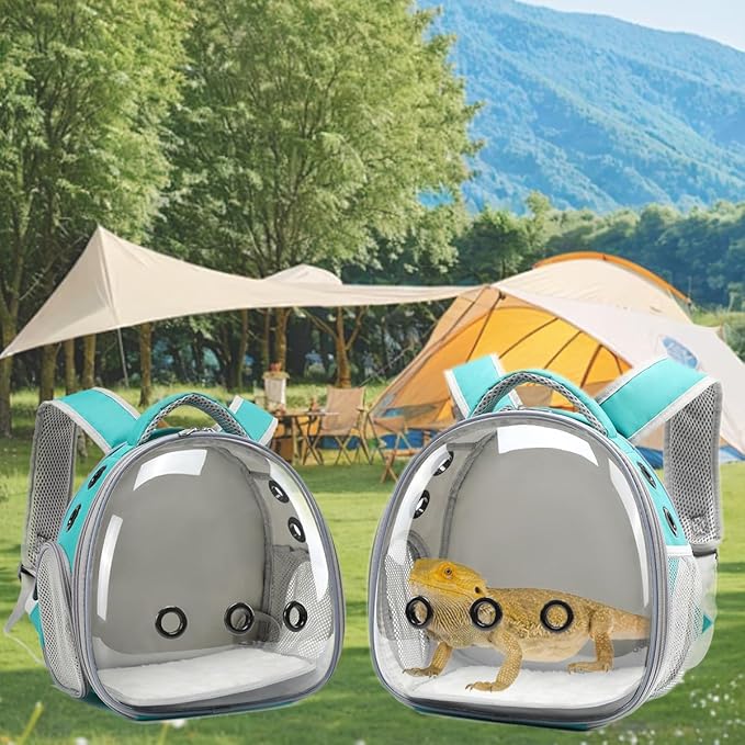 Travel Backpack Carrier with Harness and Leash Set,Lizard Backpack Carrier,Space Capsule Clear Bubble Window Astronaut Reptile Carrier Backpack,Bearded Dragon Leash,Airline Approved Hcupet