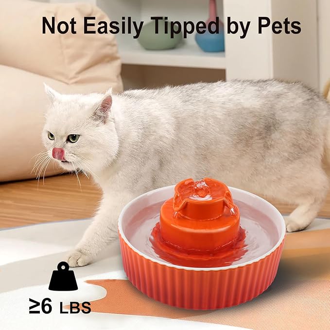 Ceramic Cat Water Fountain, 2.1L/71oz Cat Fountain with 3 Carbon Filters and 2 Water Pumps, Cupcake Pet Water Fountain for Cats and Dogs (Orange) - PAWPICO
