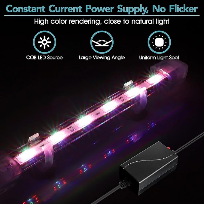 hygger 24.4" Ultra Bright Glass Submersible Aquarium Light, 14W COB LED Explosion-Proof Under Water Fish Tank Light, RGB LED Light for 25"-40" Freshwater Tanks hygger