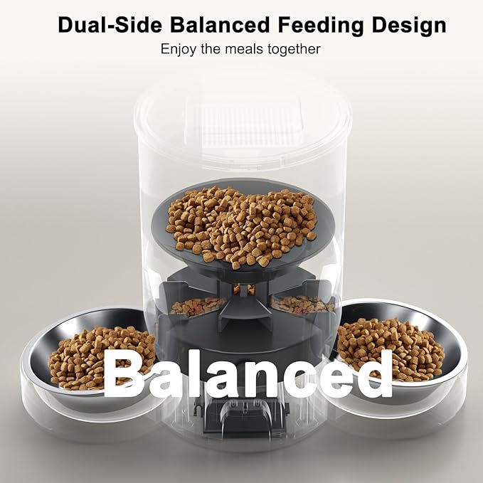 Automatic Cat Feeder for 2 Cats, 3L Cat Food Dispenser SURDY Auto Cat Feeder with 2 Stainless Bowls, 10s Meal Call Dual Power Supply and Timer Setting 12 Portions 6 Meals Per Day for Cats and Dogs - PAWPICO