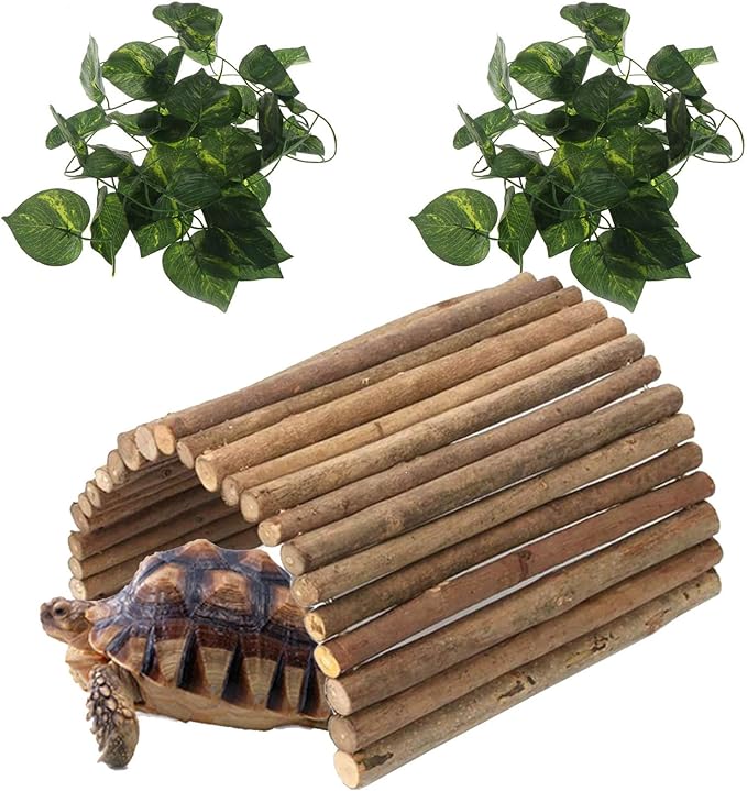 Hamiledyi Extra Large Wooden Reptile Hideout Bearded Dragon Bendy Bridge Climbing Ladder Hiding Hut Reptiles Hide Cave Habitat Decor for Lizards Gecko Spiders Snakes Tortoise(L:20" x 11.8") Hamiledyi