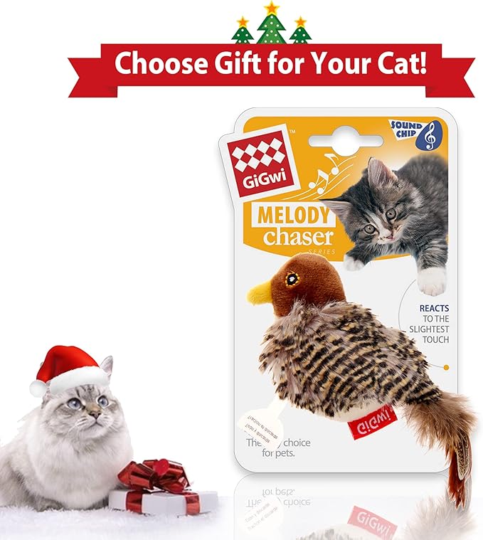 Gigwi Chirping Bird Cat Toys for Indoor Cats, Interactive Cat Toy with Real Electronic Squeaky Sound and Feather, Kitten Toys Automatic Cat Toy for Cat Exercise & Kicker to Self Play, Relieve Boredom - PAWPICO