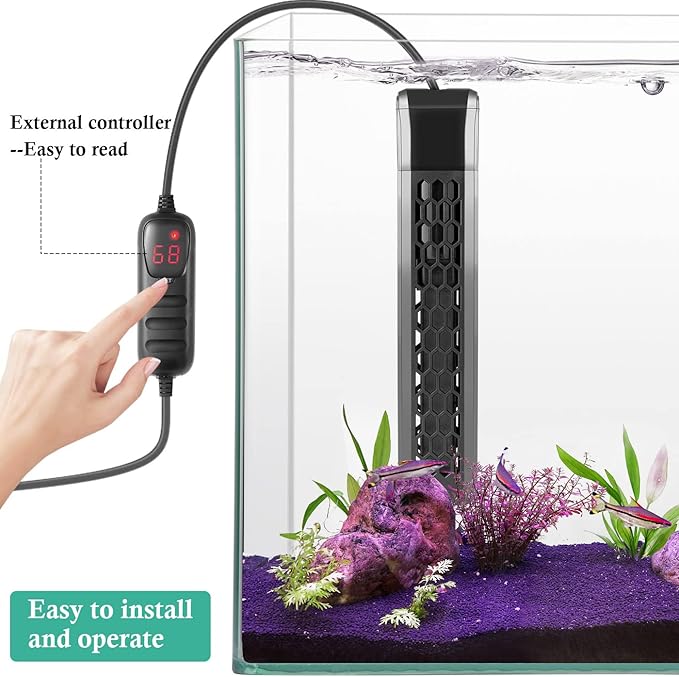 HITOP 200W Aquarium PTC Heater with Controller: Digital Heater for Fish Tank and Turtle Tank 25-60Gallon, Sturdy Heater with Removable Protective Cover HITOP-FocusonAquarium