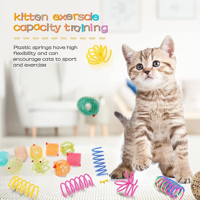 30 Pieces Cat Springs Cat Spiral Toys Cat Fetch Chew Toy Kitten Pet Plastic Coil Spiral Springs for Kitten Bouncing Play Training, 2 Styles - PAWPICO