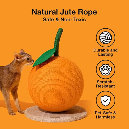 VETRESKA Orange Cat Scratching Post, Cute Cat Scratcher with Sisal Rope, Vertical Cat Scratch Post for Indoor Cat and Kitten, Cat Scratching Ball - PAWPICO