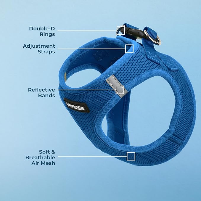 Voyager Step-in Air Dog Harness - All Weather Mesh, Reflective, No Pull Harness for Small, Medium Dogs, Cats - Secure with Hook & Loop Fastener, Buckle, Double D-Rings - Royal Blue, XXS BestPetSuppliesLLC