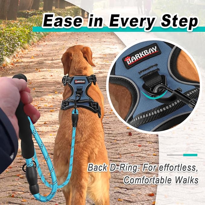 BARKBAY Dog Harness No Pull for Medium Dogs - Adjustable, Reflective, Comfortable, No Choke, Heavy-Duty - Perfect for Outdoor Training, Walking, and Hiking - Strong & Durable - M & Navy BARKBAY