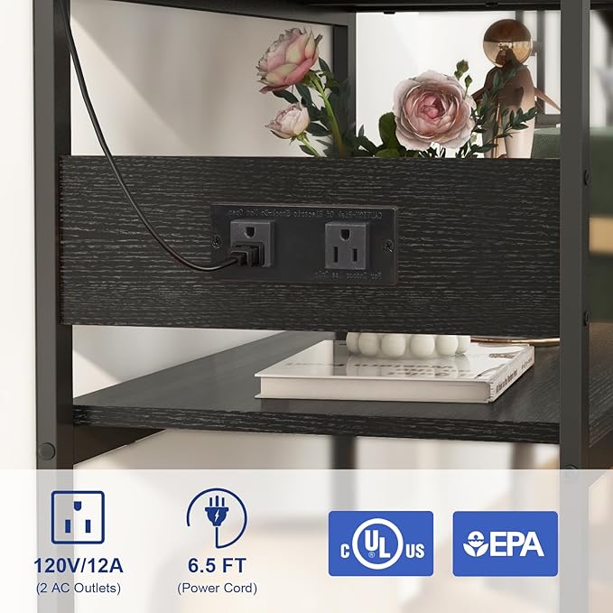 20-29 Gallon Fish Tank Stand with Power Outlets, 3-Tier Metal Aquarium Stand, Breeder Reptile Tank Stand with Shelf for Home Office, 660LBS Capacity, 29.5 x 15.8 x 30.1 inches, Black Livofloral
