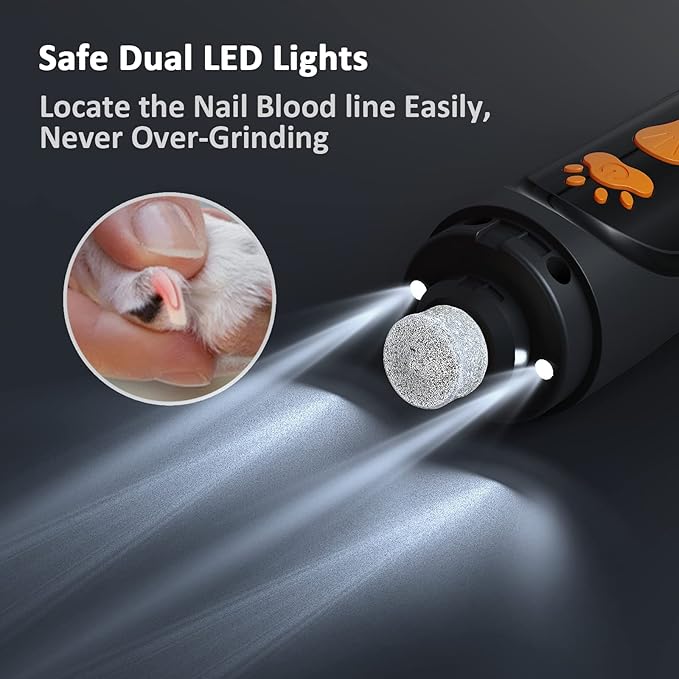 YABIFE Dog Nail Grinder, Dog Nail Trimmers and Clippers Kit, Super Quiet, Rechargeable, for Small Large Dogs & Cats Toenail & Claw Grooming,3 Speeds, 1 Extra Grinding Wheel - PAWPICO
