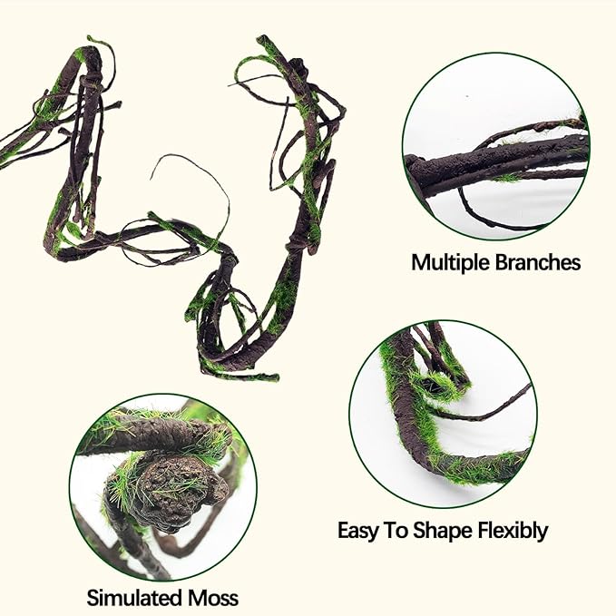 BNOSDM Reptile Bend-A-Branch Vines with Moss Bendable Jungle Climbing Vine Pet Habitat Decor for Bearded Dragons Chameleon Geckos Snakes Lizards Frogs BNOSDM