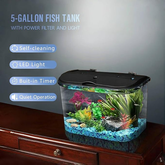 Koller Products 5-Gallon Aquarium Kit with LED Lighting and Power Filter, Ideal for a Variety of Tropical Fish DISCOVERTHEEXCITINGWORLDOFKEEPINGTROPICALFISH