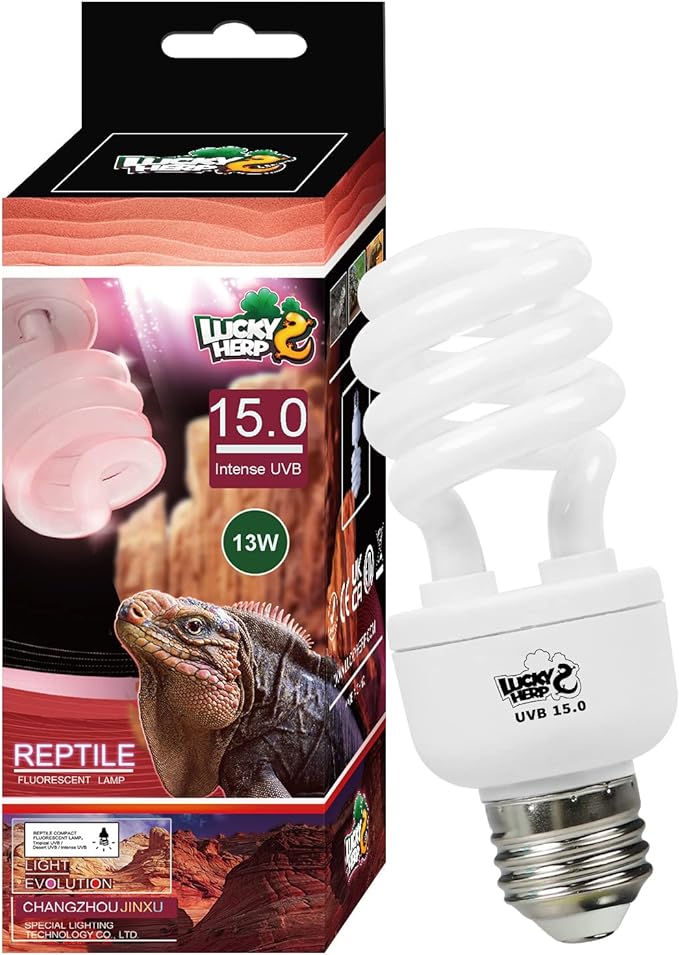 LUCKY HERP 13W UVB 15.0 Intense UVA UVB Compact Flouorescent Lamp Desert Terrarium Light Bulb for Reptile and Amphibian LUCKYHERP