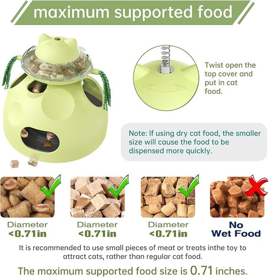 Interactive cat Toys for Indoor Cats, 4 in 1 cat self Moving Toy,Kitten Wand Toy, Spinning Toy, Slow Food Dispenser Feeder Treat Dispensing Feeding pet Supplies Gift (Green) - PAWPICO