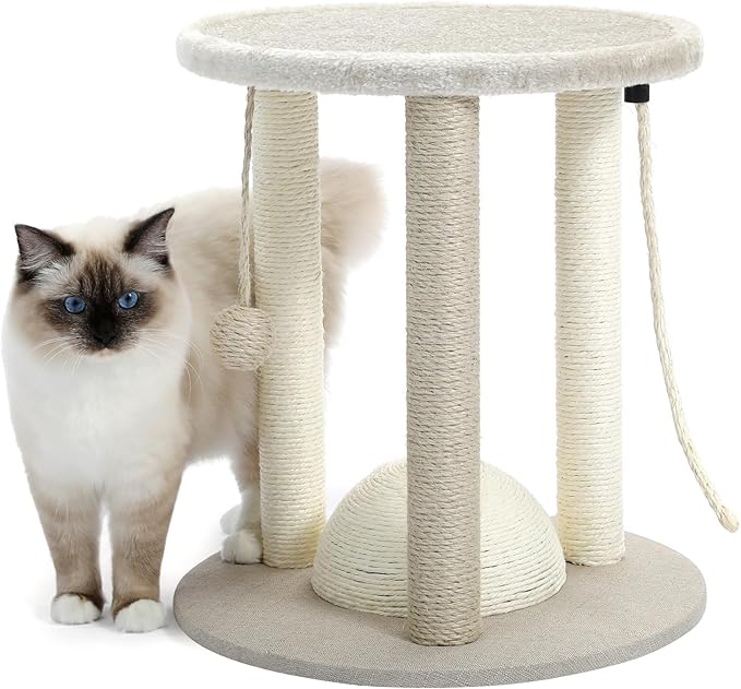 Made4Pets Cat Scratching Post,3 Cat Scratcher Posts with Soft Carpet Covered Perch,4 in 1 Kitten Toy,17" Small Cute Cat Tree Cat Tower with Hanging Ball Cat Toy, Scratching Posts for Indoor Cats - PAWPICO