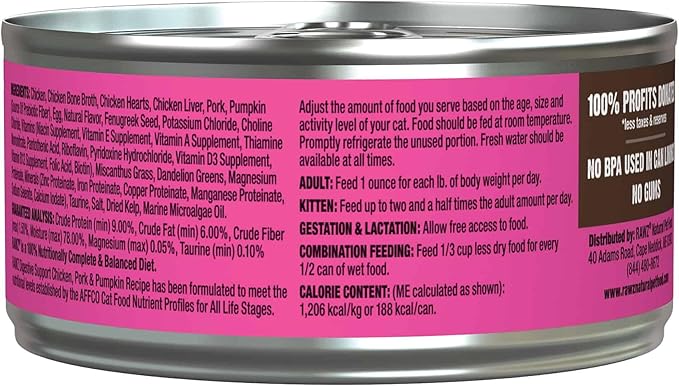 Rawz Digestive Support CAT Food 5.5 Ounce Cans, 24 Pack (Chicken/Pork/Pumpkin) - PAWPICO