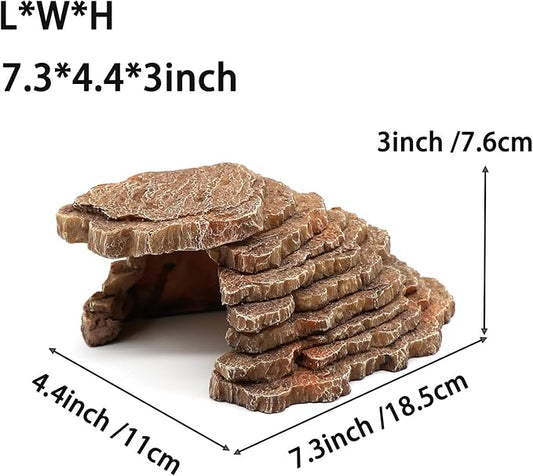 Gecko Hide Shale Scape Step Ledge, Reptile Cave Hideout Tank Accessories Decorations, Great for Reptiles, Amphibians, Leopard Gecko, Lizard, Frogs, Turtle (Small-7.3 * 4.4 * 3) relaqcc